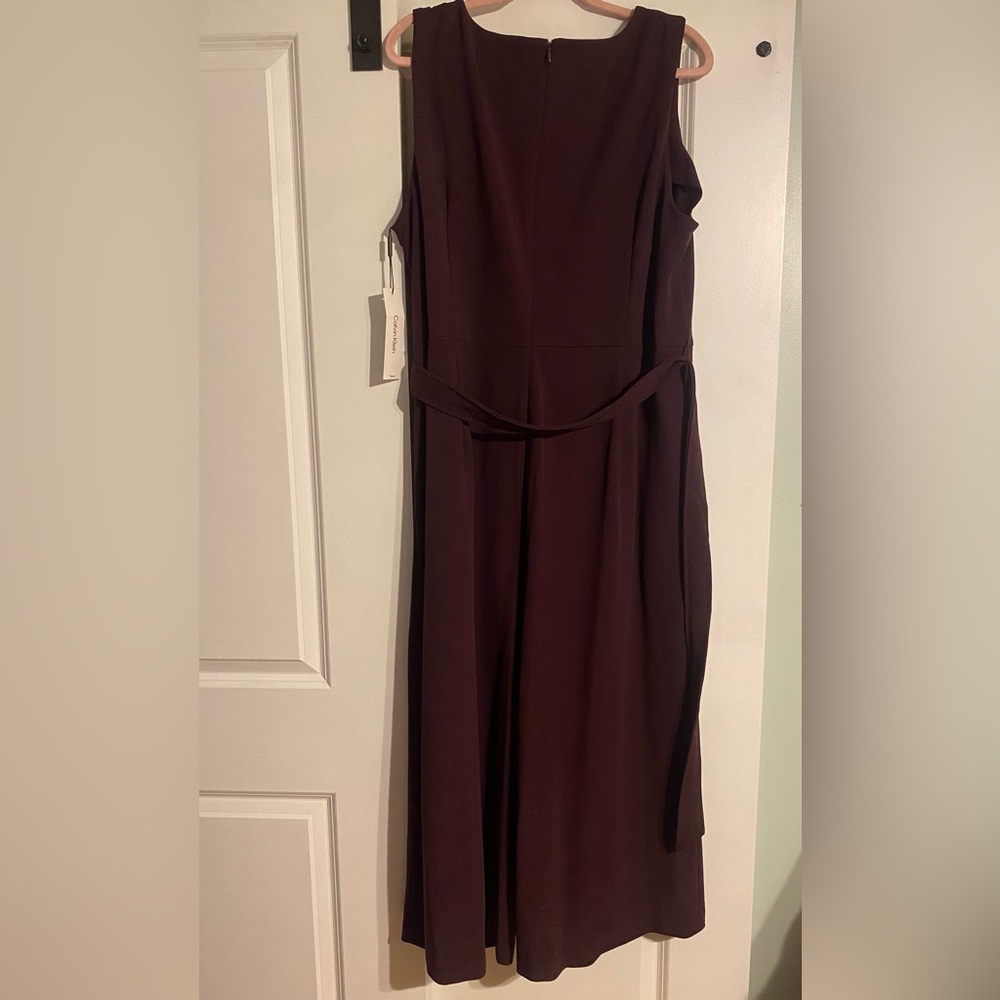 Calvin Klein Plus Belted Crepe Jumpsuit - Aubergine - Picture 3 of 7